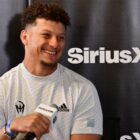 ST JOSEPH, MISSOURI - AUGUST 13: Patrick Mahomes participates in Sirius XM's  NFL Radio Town Hall with Andy Reid and the Kansas City Chiefs at Missouri Western State University on August 13, 2024 in St Joseph, Missouri. (Photo by Fernando Leon/Getty Images for SiriusXM)