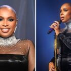 Jennifer Hudson, American Music Awards, La Roxx, latex, strapless dress, celebrity style, american music awards show whitney houston tribute
