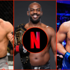 Pop out of Georges St-Pierre at UFC 217, Jon Jones after UFC 285, Ciryl Gane at UFC 285, and the Netflix logo