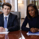 Skye P. Marshall as Olympia Lawrence and Jason Ritter as Julian Markston in 