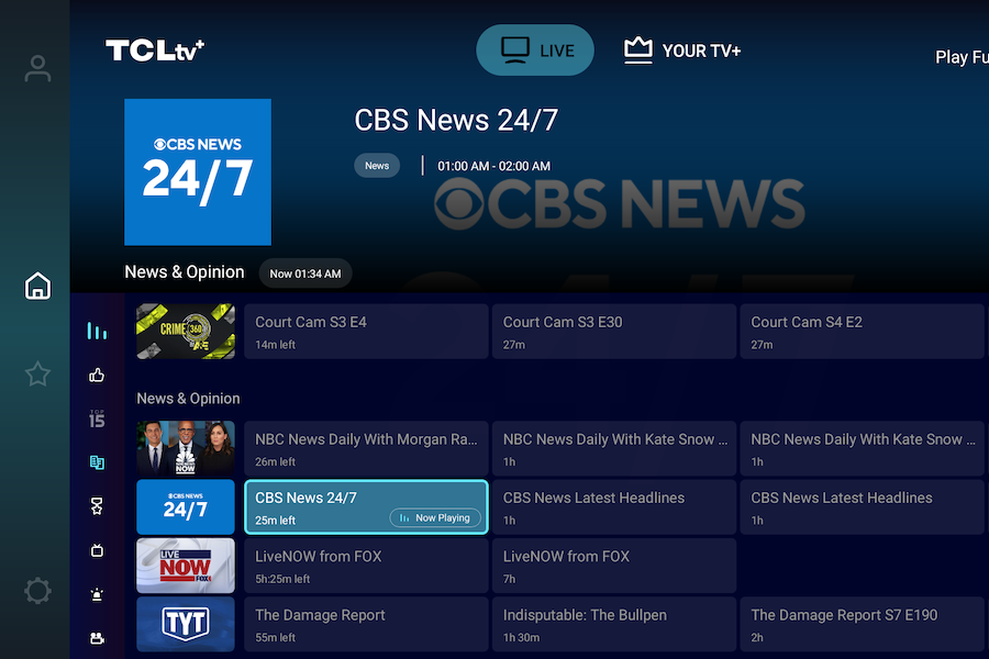 TCLtv+ ajoute 23 chaînes CBS FAST de Paramount Streaming