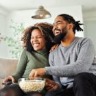 young couple watching tv