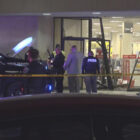 This image taken from video provided by KCEN-TV shows police responding after a man drove a vehicle into a JCPenney at a shopping mall Saturday, Dec. 21, 2024, in Killeen, Texas. (KCEN-TV via AP)