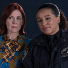 Carrie Preston as Elsbeth Tascioni and Carra Patterson as Kaya Blanke in 