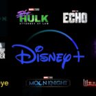 logos of various Disney+ Marvel shows with Disney+ logo in center