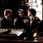 Rupert Grint, Chris Columbus and Daniel Radcliffe on set of 'Chamber of Secrets.'