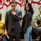 Mike Colter as Luke Cage, Charlie Cox as Daredevil, Krysten Ritter as Jessica Jones, and Finn Jones as Iron Fist in Marvel Netflix's The Defenders