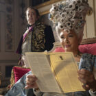 Hugh Sachs as Brimsley and Golda Rosheuvel as Queen Charlotte in a scene from Season 3 of &quot ...