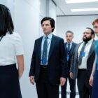 The Macrodata Refinement team looking at Ms Huang in Severance season 2 episode 1