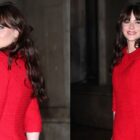 Zooey Deschanel attends the Patou fall 2025 fashion show on Jan. 26 in Paris, red trend