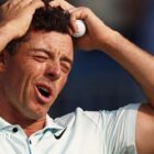 Rory McIlroy reacts to missing a putt in the final round of the 2024 US Open