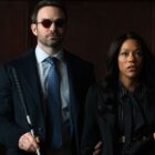 Matt Murdock and Kirsten McDuffie standing in a court room in Daredevil: Born Again