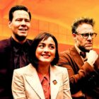 An image of the cast from the Apple TV+ series The Studio (Custom cover edited by Sportskeeda, Original Image [Apple TV+])