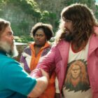 (L-R) Jack Black as Steve, Danielle Brooks as Dawn and Jason Momoa as Garrett Garrison in "A Minecraft Movie"