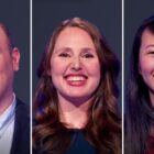 (from left) Jeopardy! players Tyler Griffith, Judith Friedman, Jackie Yang, on Tuesday, May 27, 2025