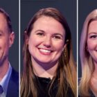(from left) Jeopardy! players Andrew Brigger, Bevin Blaber, and Live Markham, on June 20, 2025