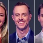 (from left) Jeopardy! players Emily Croke, Andrew Brigger, and Davis Spelman, on June 23, 2025