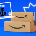 Epic deals laptop logo with two stacked Amazon Prime Day packages against a blue background.