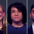 (from left) Jeopardy! player Sara Fuller, Joey Quismorio, and Nikhil Joshi on June 5, 2025