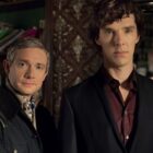 Martin Freeman as John Watson and Benedict Cumberbatch as Sherlock Holmes in Series 3 of 