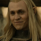 Sauron smiling at an off-screen Galadriel in The Rings of Power season 2 episode 8