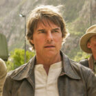 Ethan Hunt (Tom Cruise) flanked by IMF teammates Degas (Greg Tarzan Davis), Benji (Simon Pegg) and Grace (Hayley Atwell) in a scene from "Mission: Impossible - The Final Reckoning"