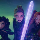 KPOP DEMON HUNTERS - (L-R) Zoey (voice by JI-YOUNG YOO), Rumi (voice by ARDEN CHO) and Mira (voice by MAY HONG) .