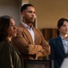 Jessica Camacho as Oliveras, Elliot Knight as Bell, and Violett Beane as Shepherd — 