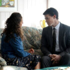 THE RAINMAKER -- Episode 107 -- Pictured: (l-r) Robyn Cara as Kelly Riker, Milo Callaghan as Rudy Baylor -- (Photo by: Chistopher Barr/USA Network)