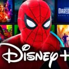 Spider-man, Disney Plus logo, MCU shows in background