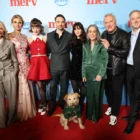CULVER CITY, CALIFORNIA - DECEMBER 04: (L-R) Roma Downey, Jessica Swale, Victoria Blade, Charlie Cox, Zooey Deschanel, Patricia Heaton, David Hunt and Matthew Baer attend the Los Angeles screening of Amazon Prime Video's "Merv" at The Culver Theater on December 04, 2025 in Culver City, California. (Photo by Monica Schipper/Getty Images)