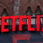 A Netflix logo is on display at the Lucca Comics & Games 2025 event, one of Europe's largest pop culture conventions, as stars and creators of &Prime;Stranger Things&Prime; series launch Season 5, in Lucca, Italy, Oct. 31. [REUTERS/YONHAP]
