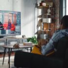 Couple watching television.