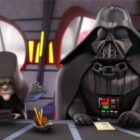 A stylized version of Emperor Palpatine and Darth Vader in Star Wars: Detours