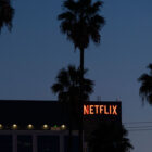 The Netflix logo sign is seen on top ot it's office building in Hollywood, California.
