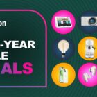 A collage of tech products on an Amazon Mid-Year Sale TechRadar deals background