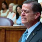 George Pino cries in court