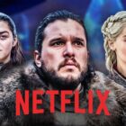 Arya, Jon and Daenerys From game of Thrones, Netflix logo.