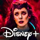 Wanda in WandaVision, Disney Plus logo