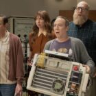 Barry, Denis, Stuart, and Bert looking shocked in The Big Bang Theory spin-off Stuart Fails to Save the Universe