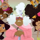 THE PROUD FAMILY: LOUDER AND PROUDER - “Dinosaurs & Donuts Land” (Disney) CLOCKWISE: PENNY, OSCAR, CECE, SUGA MAMA, PUFF, BEBE, BOBBY, TRUDY