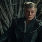Emma D'Arcy as Rhaenyra Targaryen on the Iron Throne in House of the Dragon season 3