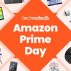 Collage of tech from the Amazon Prime Day sale including a MacBook, Sage coffee machines, AirPods and Echo Spot with the TechRadar logo in the middle