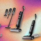 Four Dreame vacuum and mops with attachments and prime sale sticker on a CNET background.