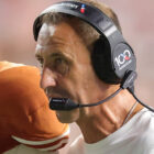 Steve Sarkisian coaching the Texas Longhorns during the fourth quarter against the Ohio State Buckeyes at Darrell K Royal-Texas Memorial Stadium on September 12, 2026, in Austin, Texas
