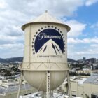 An aerial view of the Paramount logo displayed on the water tower at Paramount Studios on September 21, 2026. (Mario Tama/Getty Images)